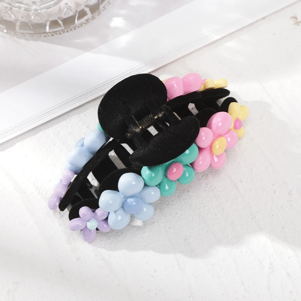 Cute Colored Veet AWAYTR Flower Hair Claws Headwear Women Girls ddmysmile Korean Sweet Acrylic Hair Clip Hair Accessories Smile