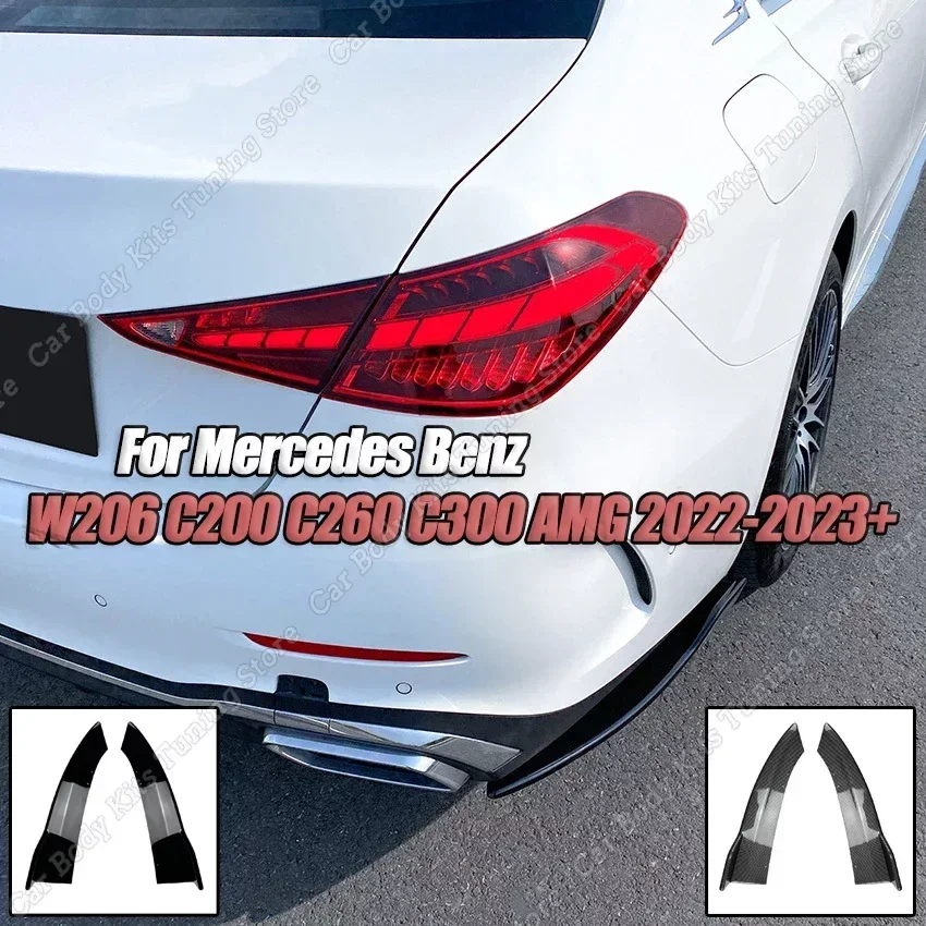Gloss Black Car Rear Bumper Side Diffuser Splitter Spoiler for Mercedes Benz C Class W206 C200 C260 C300 AMG 2022-2023+