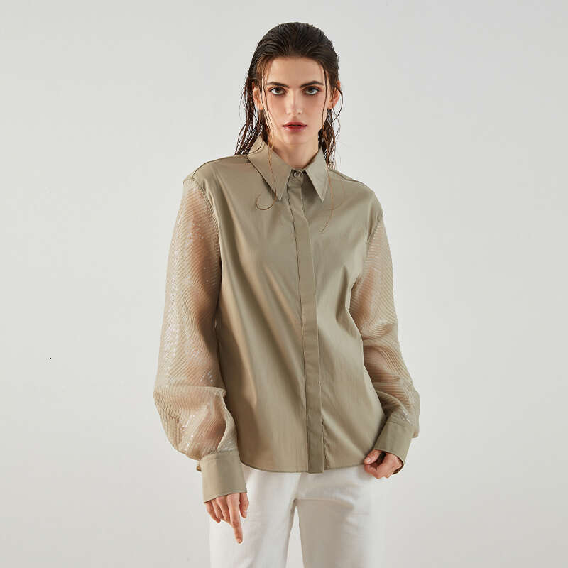 BC K1173w Spring And Autumn Silk Long Sleeved Combed Cotton Lapel Shirt High Quality Women's Wear Blouse