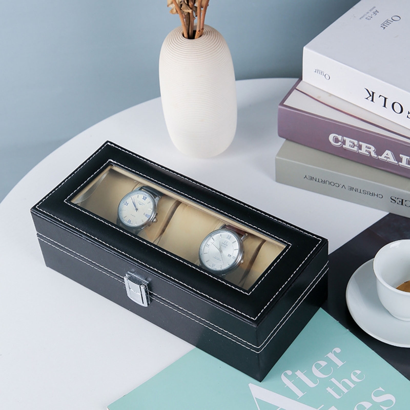 PU Leather Watch Box Practical Watches Display Case Jewelry Storage Organizer with Lock/Zipper for Women Men Gift Supplies