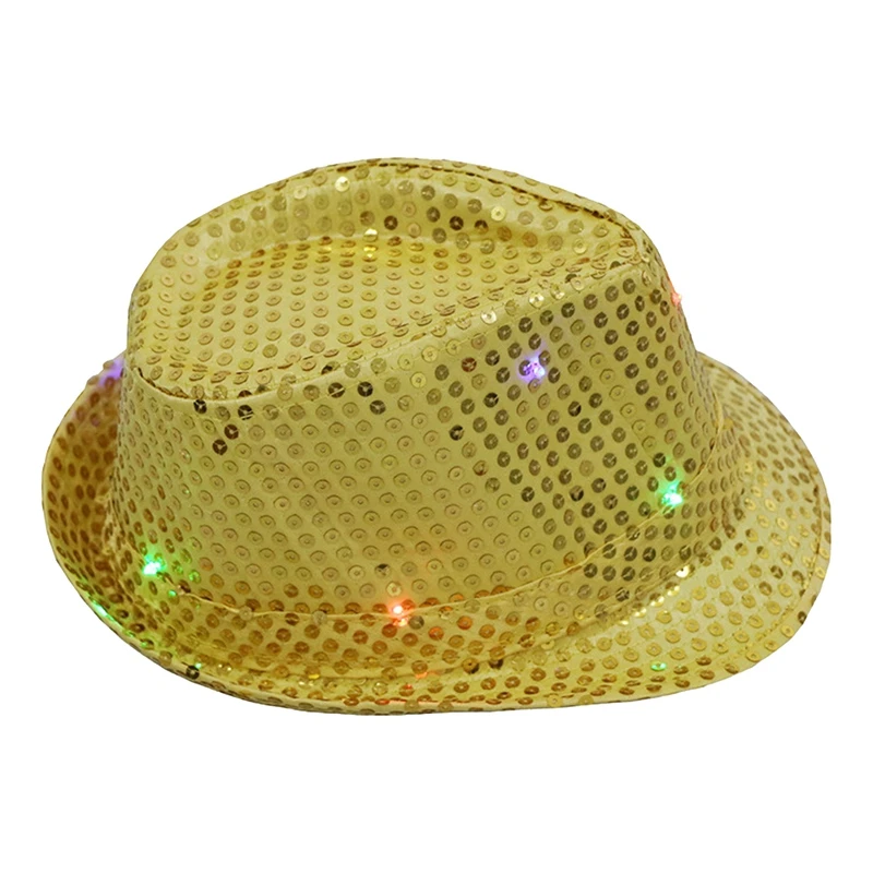 LED Luminous Creative Flashing Jazz Hat Glitter Sequins Cowboy Caps Performance Costume Shiny Hats ddmysmile Dance Show Party With Light Smile
