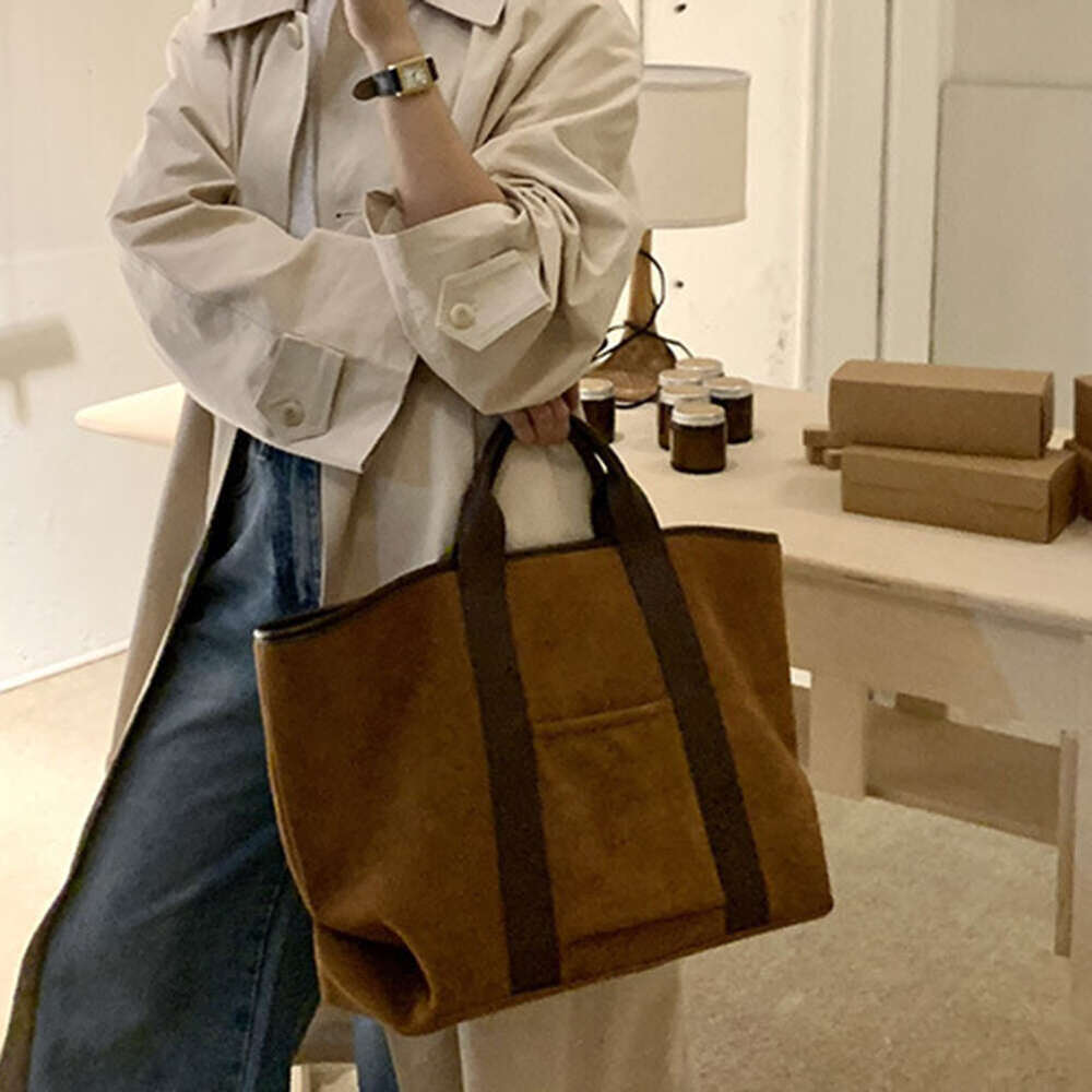 Shoulder for Women Large Capacity Winter Handbag Suede Vintage Satchel Simple Commute Shopping Bag