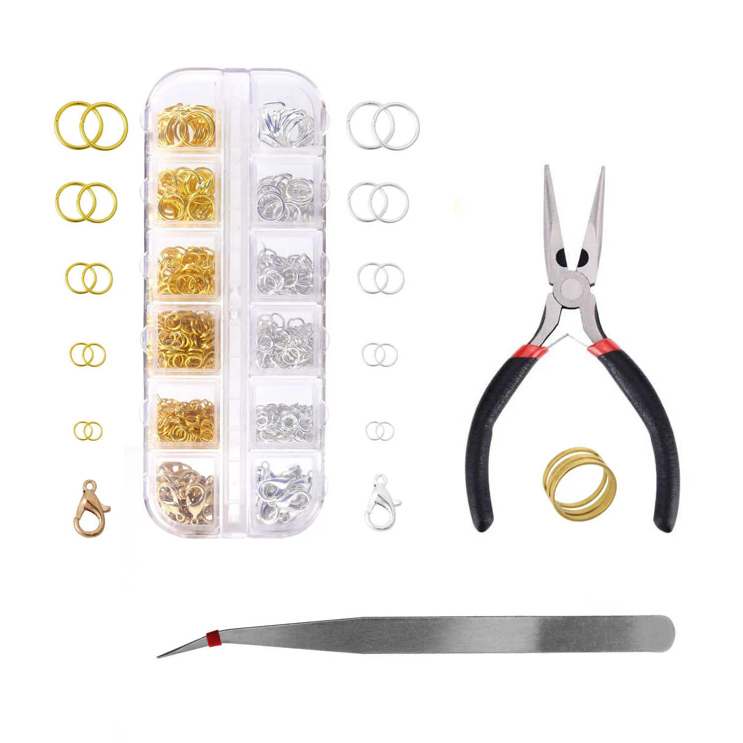 12grids/Box Jewelry Making Kits Tools Set with Pliers Lobster Clasp Mixed Size Jump Rings Sets Box for DIY Jewelry Making Supply