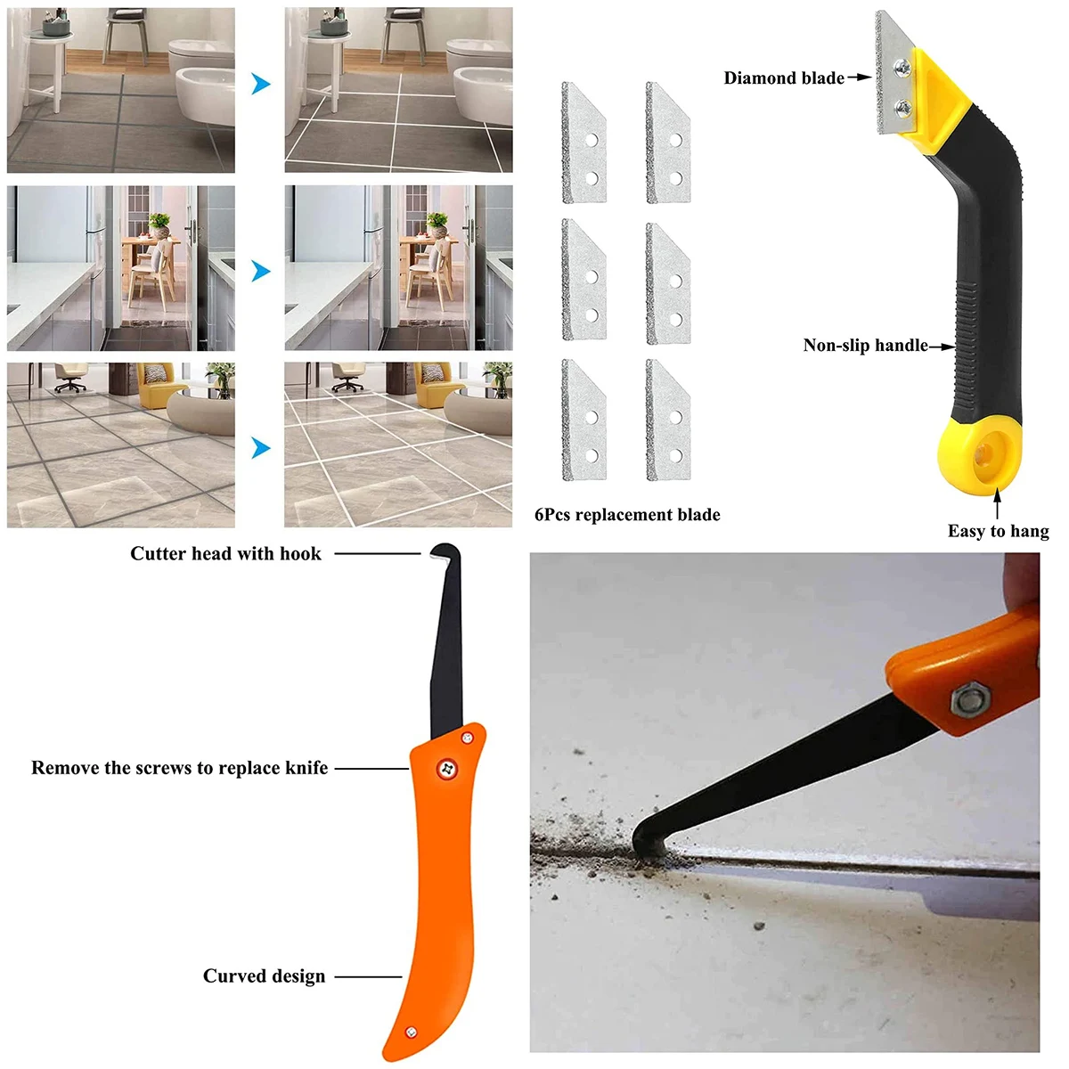 12Pcs Grout Removal Tools Set Saw Blade Grout Hand Saw Tile Joint Cleaning Brush Caulking Edge for 2025 Floor Kitchen new Room Hand Tool