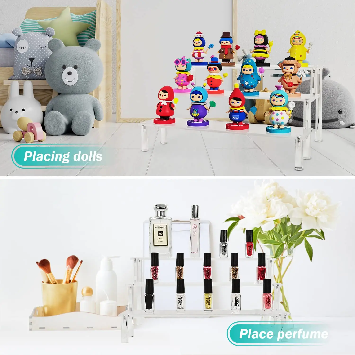 1-5 Layer Acrylic Display Risers,Clear Shelf Cupcake Display Stand for Food Desserts Perfume Organizer Funko POP Collections