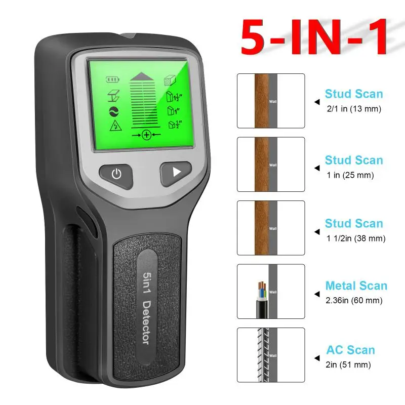 In 1 Depth Metal Detector Handheld Electronic Wall Pinpointer Stud Finder Wall Scanner Sensor for Wire Detect Metal Seekers