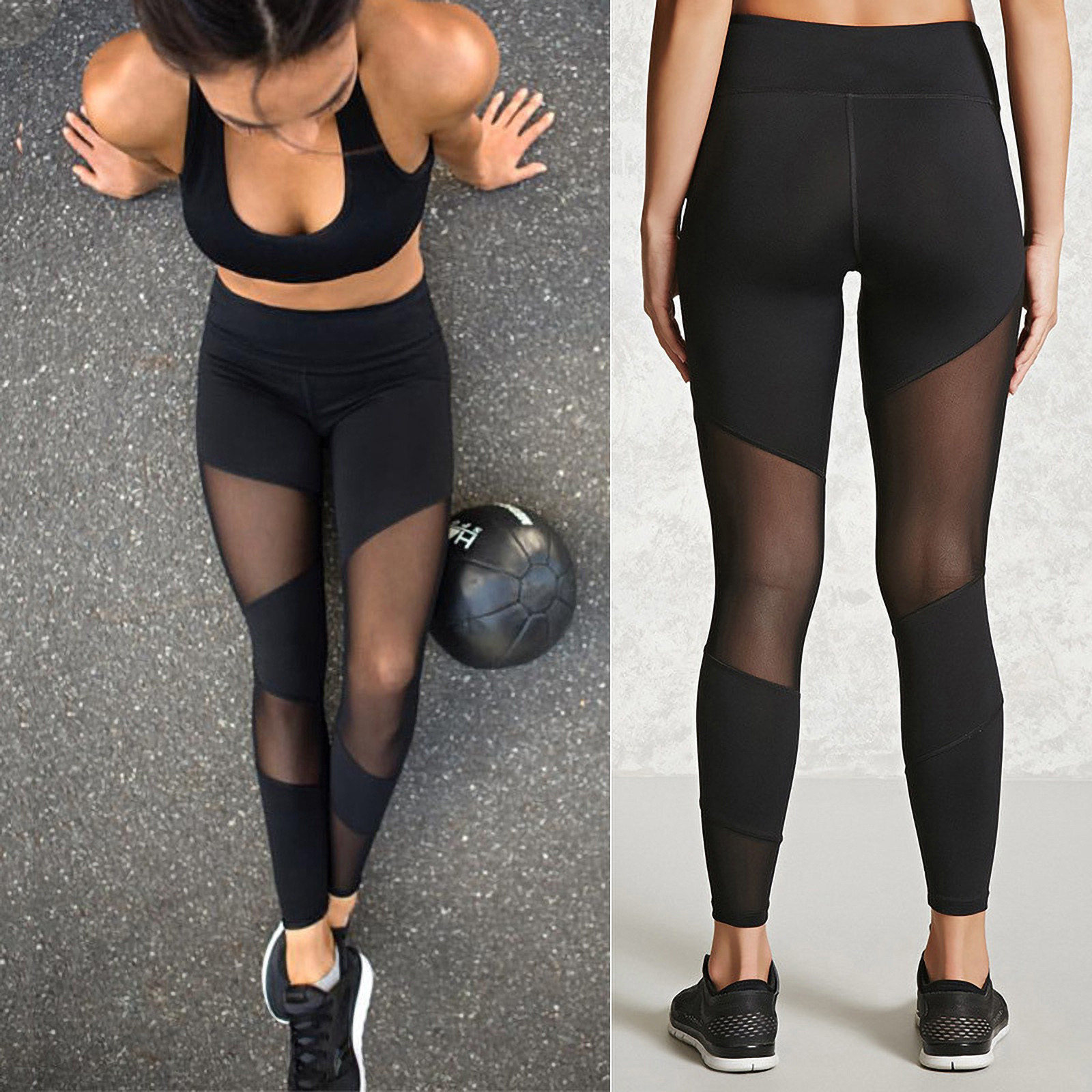 hot sale Mesh Patchwork Sport Leggings Women Gym Push Up Yoga Pants High Waist Tights Pants Solid Sports Wear For Women Big Size S-xl