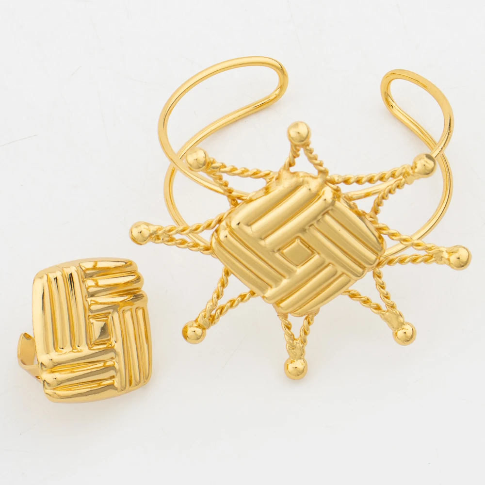 Women for Jewelry Set Hollow Pendant Arab Dubai Gold Plated Earring Necklace Bracelet Ring Wedding Bridal Bride Gift smile