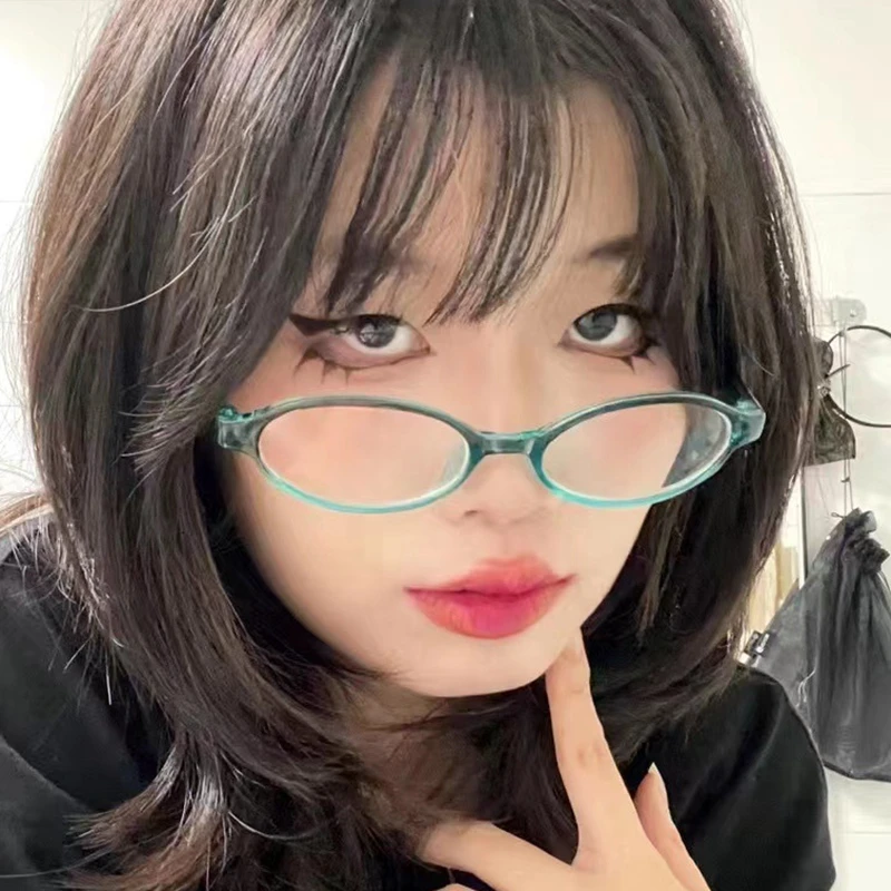 e Oval Women Glasses Y K Retro Japanese and Korean Girls Red Green Frame Glass Eyewear Decorative Computer Anti blue Eyeglasses