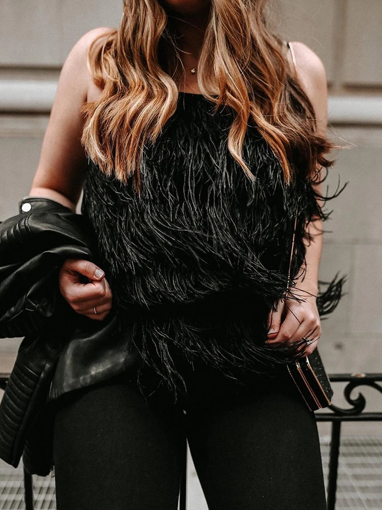 Spring Summer Club Ostrich Feather Elastic Top Bra Women Straples Turkey Bustier Wedding Lady Party Wrap Shirt S8638C 241108