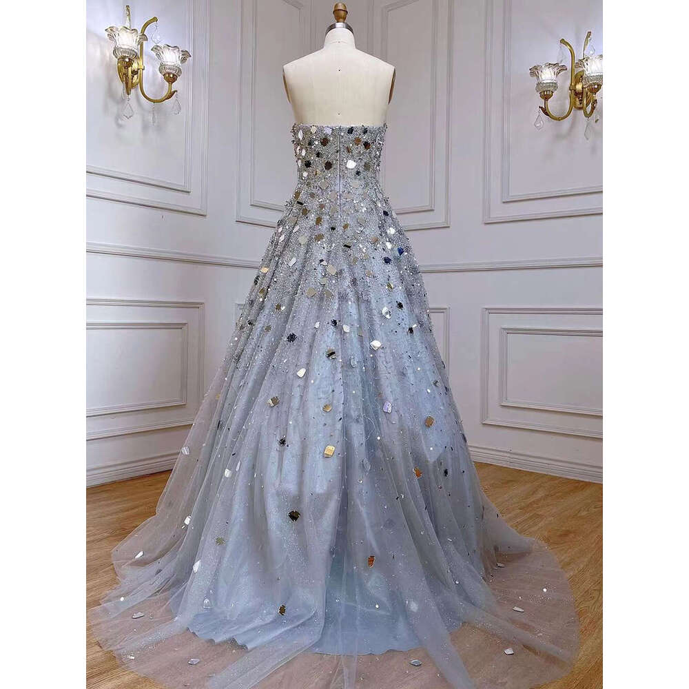 Grey Serene Hill A-E Elegant Evening Dress Off The Shoulder Beaded Crystal Sequins For Party La71644 Customized