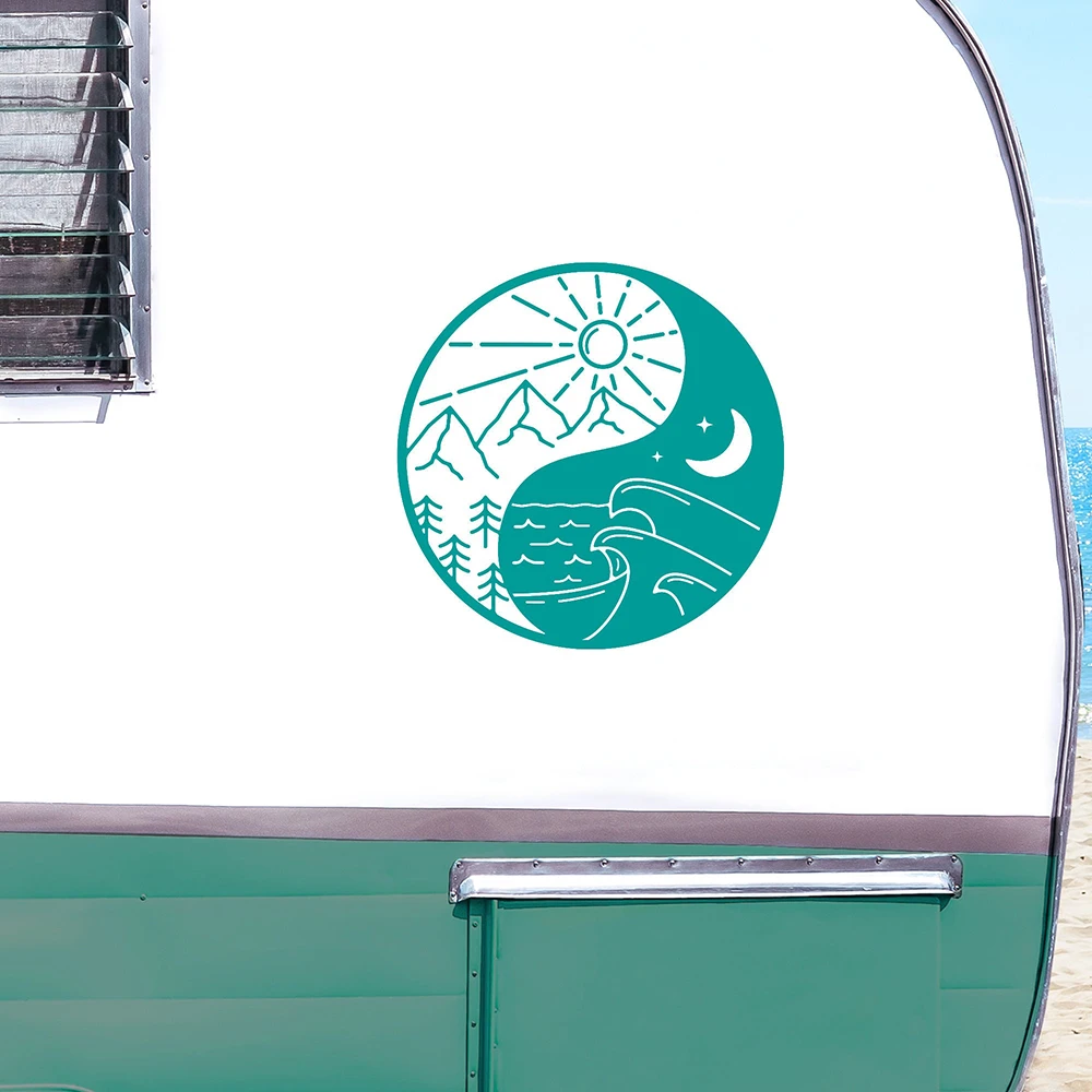 Mountain Stickers Camper Van Sea Day ddmysmile Night Stickers,Motorhome RV Suv Car Styling Vinyl Accessories Decoration Smile
