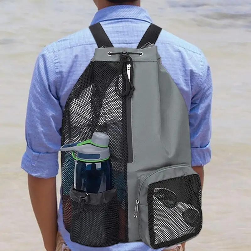 Mesh Waterproof Drawstring Backpack Sports Gym Bag Training Gymsack With Zipper Pocket And Water Bottle Mesh ddmysmile Pockets Sports Gym Smile