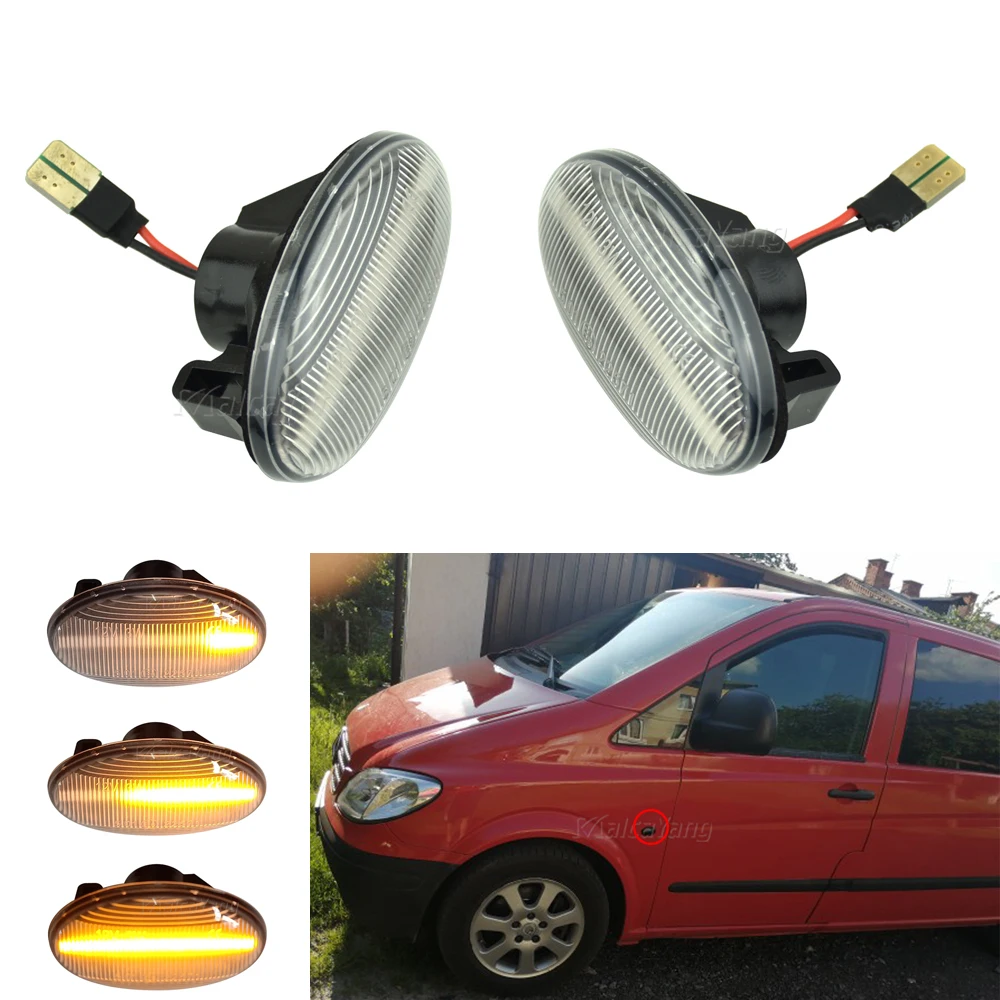 2pcs Dynamic LED Car Side Marker Lights For Mercedes Benz Repeater Signal Lamps Smart W450 W452 A-Class W168 Vito W639 W447