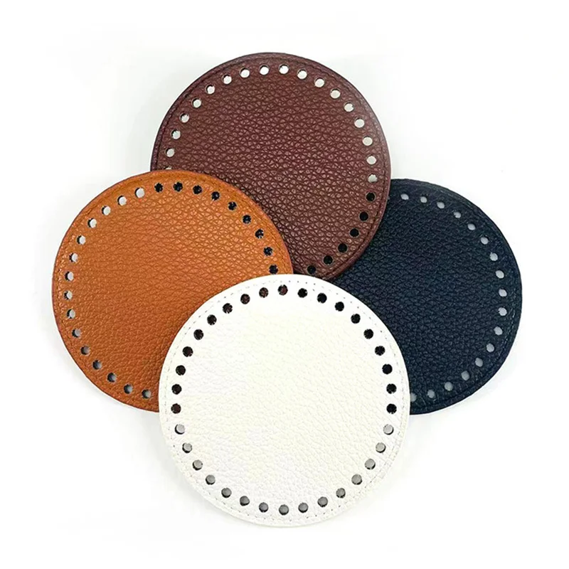 2025 Durable 12cm Lychee Pattern Solir Color new PU Bag Bottom Round Bottom For Knitted Bag Accessories DIY Crochet Woven Bag Accessory