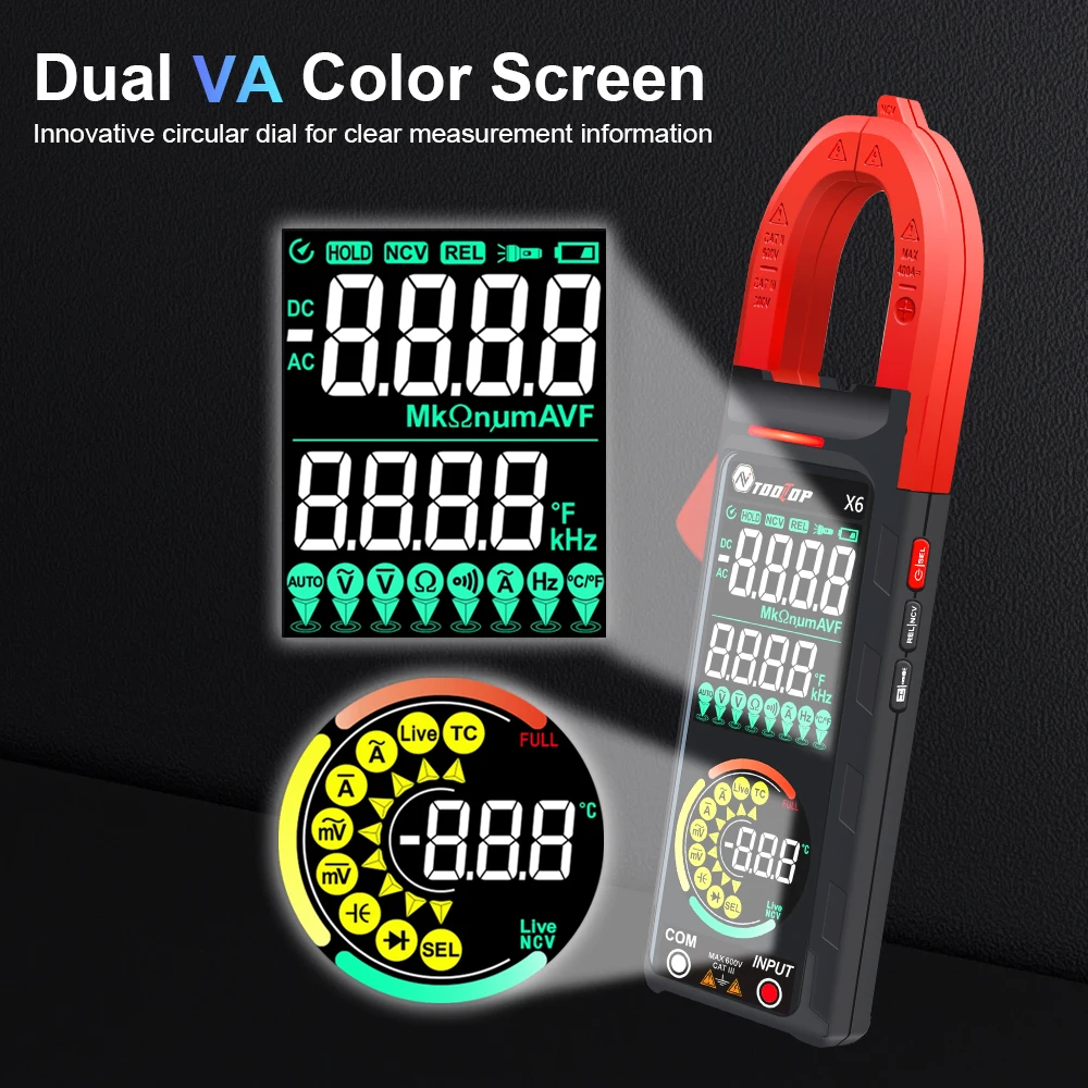 TOOLTOP X6 400A 600V DC/AC Clamp Multimeter AC DC Current Voltage Tester Hz Capacitance NCV Ohmic Diode Clamp Meter
