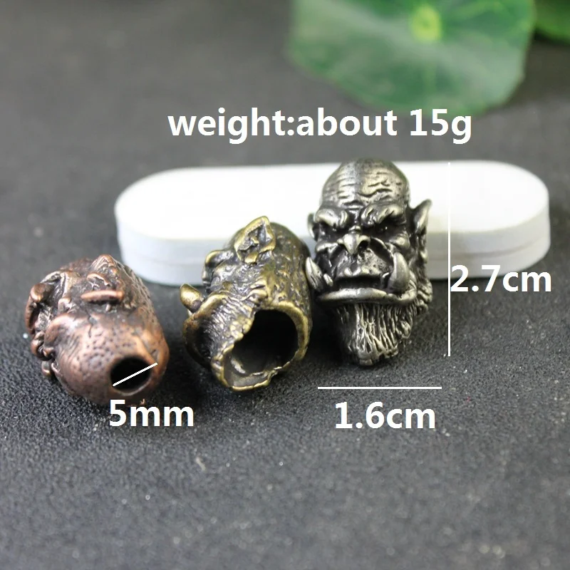 Orcish Chief Brass Warrior Knife Beads DIY Paracord Rope Accessories Durotan Figurines Lanyard Pendant EDC Outdoor Tool Hanging smile
