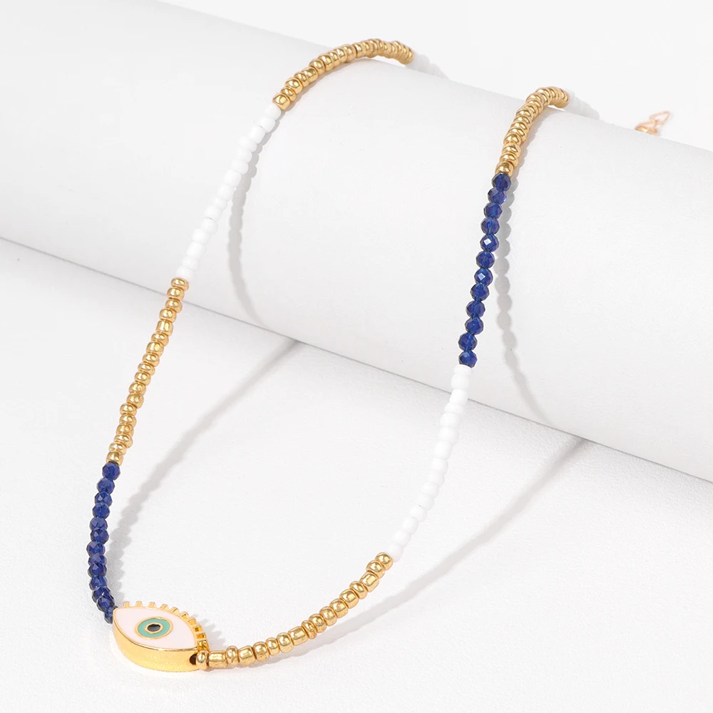 Stone Mini Natural Small Bead Necklace Evil Eye ddmysmile Freshwater Pearl Charm Necklace Reki Chain Necklace Choker Jewelry For Women Smile