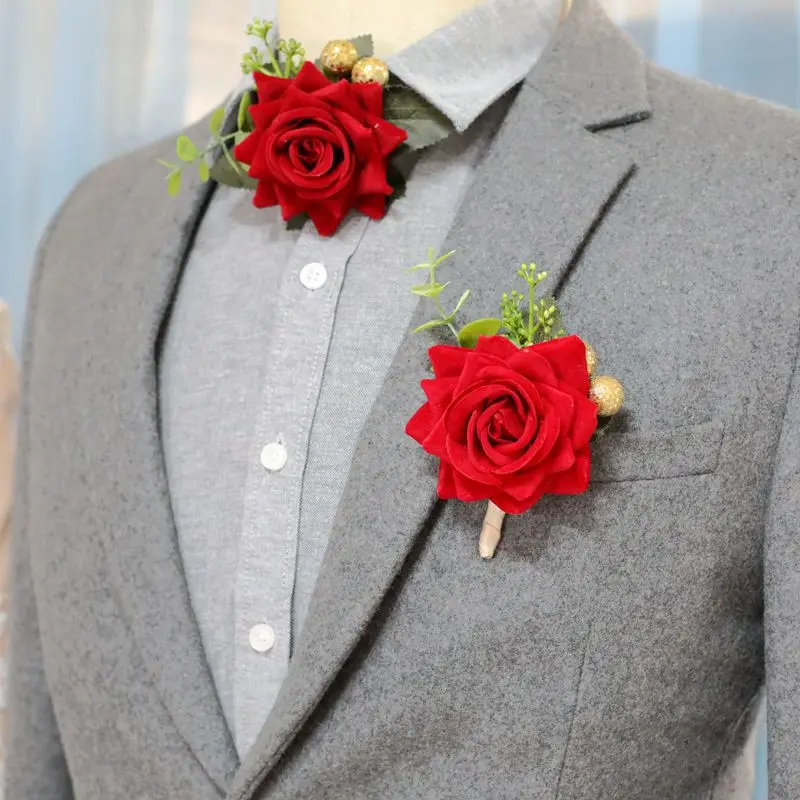 Roses Boutonniere Silk Groom Brooch Flowers Wedding Wrist Corsage Bridesmaids Prom Marriage Corsage Flowers Accessories smile