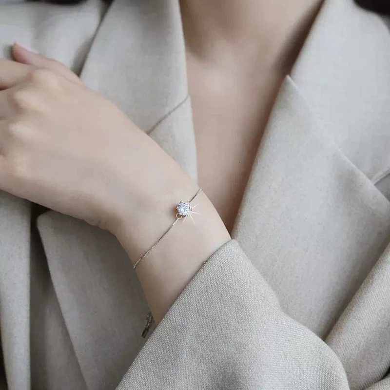 LESF Womens Bracelet 1 Moissan Diamond 925 Pure Silver Round Bracelet White Gemstone Wedding Jewelry 241108