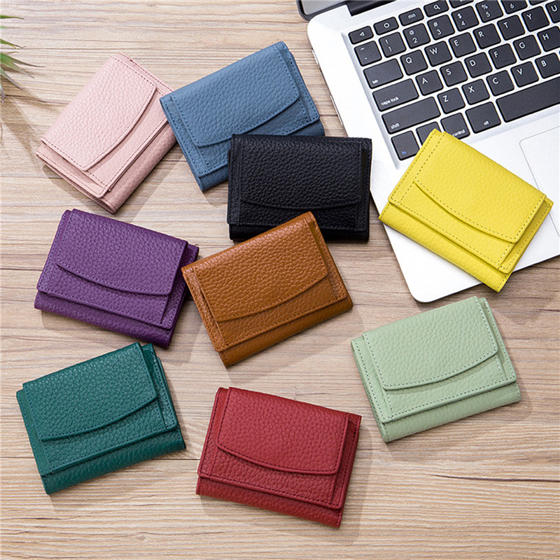 Women Genuine Leather Purses Female Cowhide Wallets Lady Small Coin Pocket Card Holder Mini Money Bag Portable Clutch New