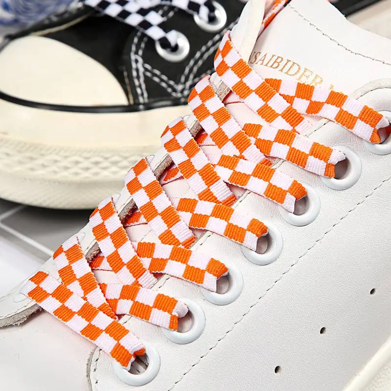 White New Checkered Black Grid Flat Shoelaces Printing Ribbons Shoe Laces Sneaker ddmysmile Man Women Mosaic Shoelaces Laces For Shoes Smile