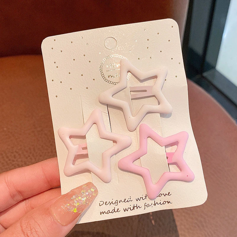 Hairpins Children 3Pcs Girls Pink Star Bb Hair Clips Pin Mini Korean Style Frosted Candy Color ddmysmile Kid Snap Ornaments Accessories Smile