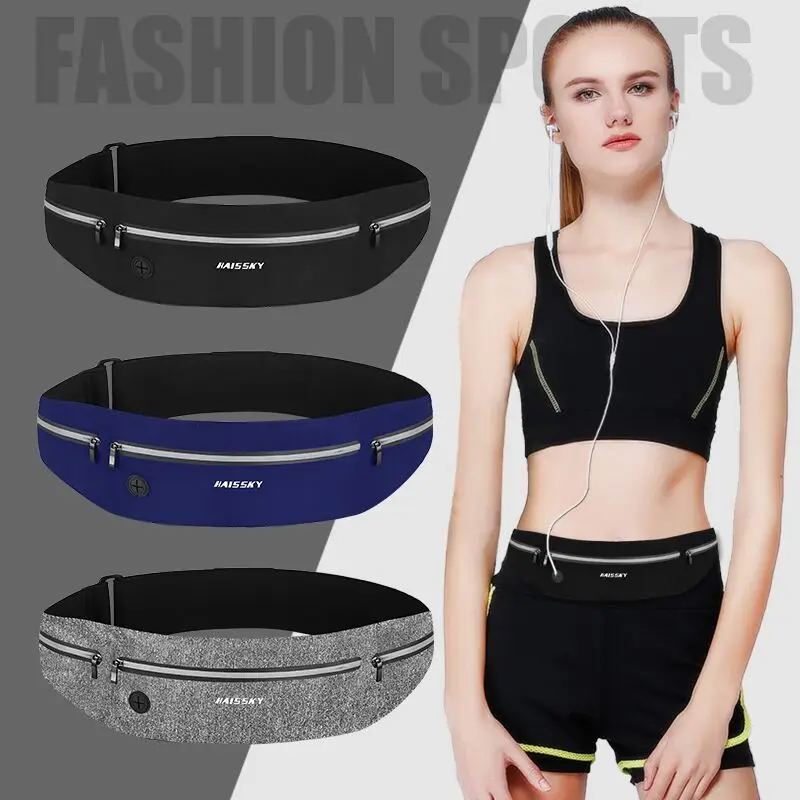 Pocket HAISSKY Running Zipper Sports Waistband Belt Phone Pouch For iPhone 15 14 13 12 11 Pro Max 14 Plus Elastic Waist Pack Bag smile