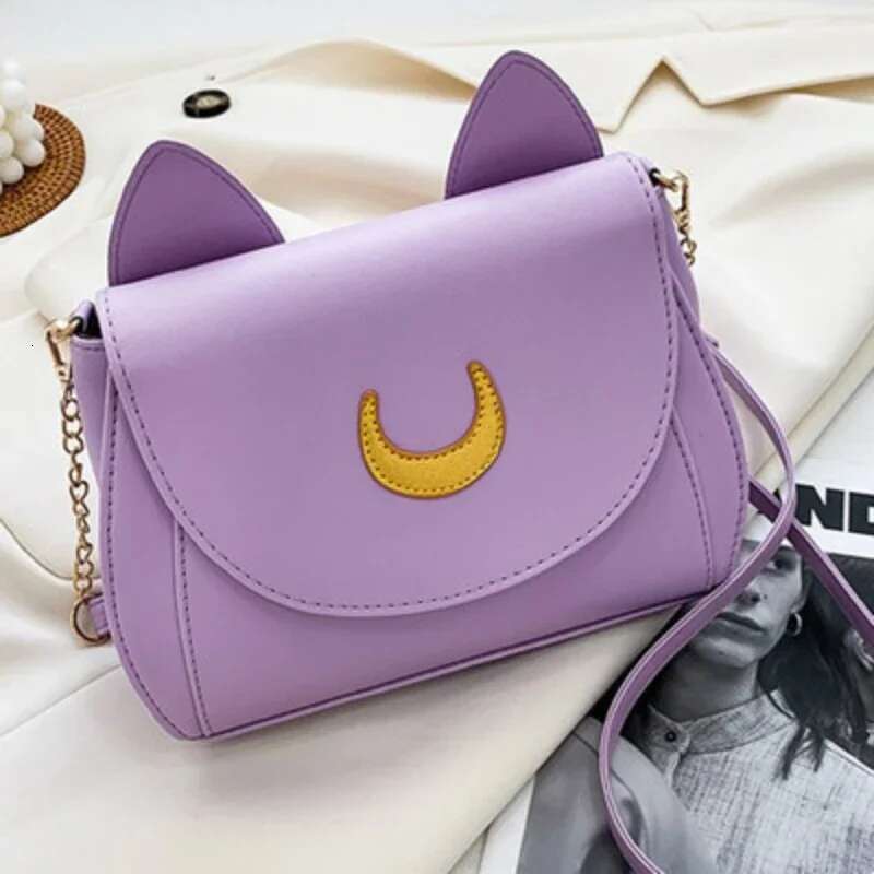 Summer Sailor Moon Ladies Handbag Black Luna Cat Shape Chain Shoulder PU Leather Women Messenger Crossbody Small Bag Purses