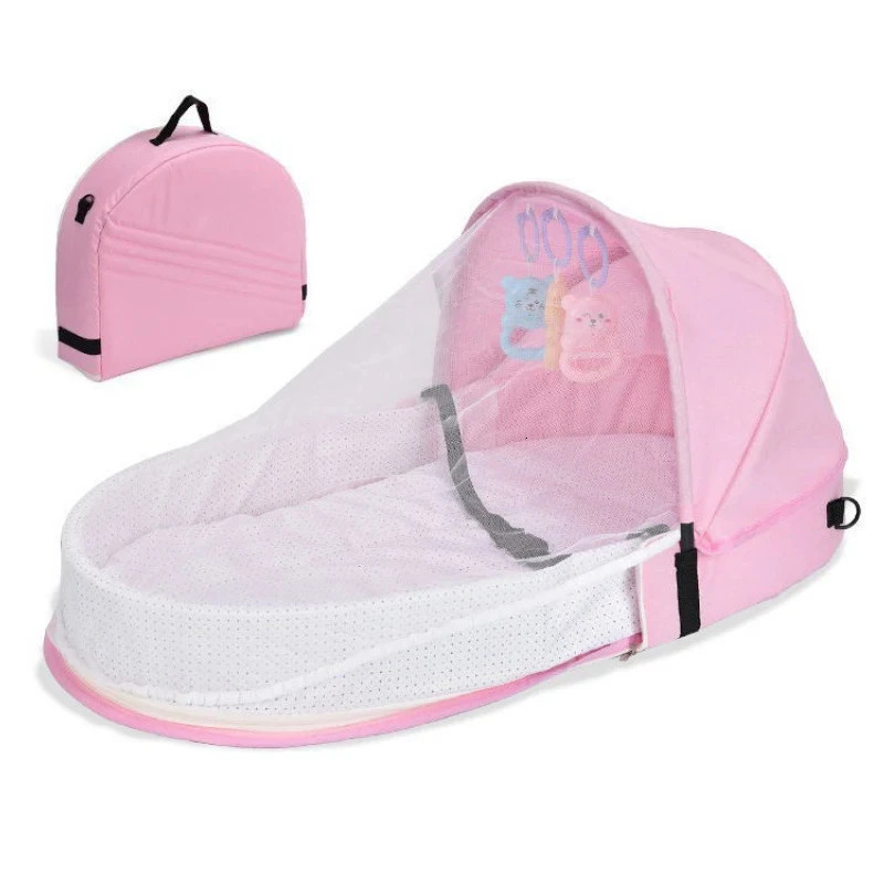 Baby Bed Folding Portable Baby Crib with Net and Awning Baby Nest Portable Baby Bed for Camping Infant Bed Bassinet for Baby 240326