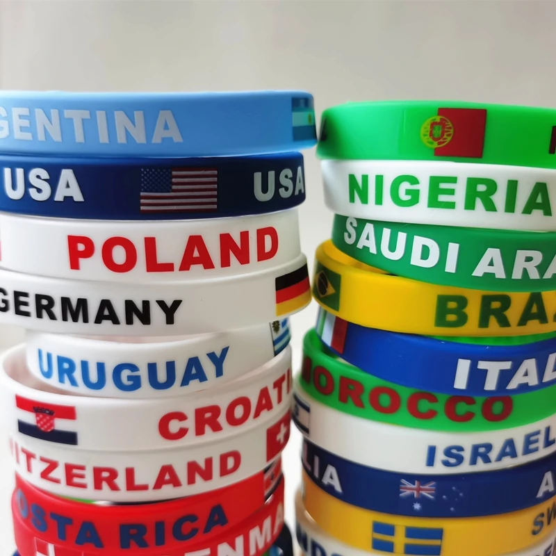 World Flag 2PCS/Lot Country Silicone Wristband France Usa Spain Name Print Foodball Basketball Teem Cheer Up Jewelry Sport Gifts smile