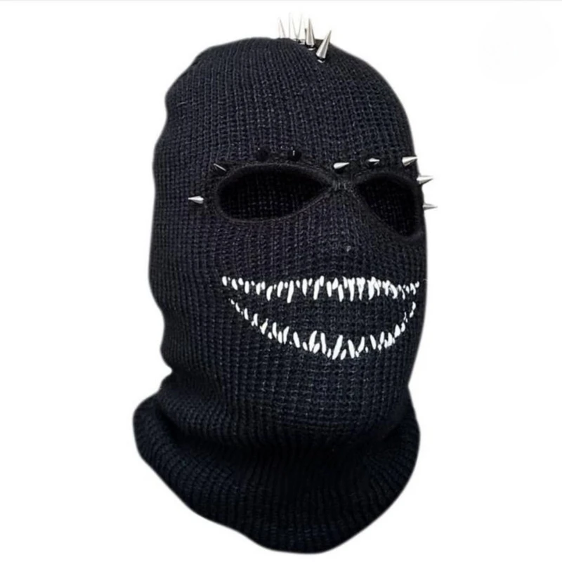 Halloween Balaclava Knit Beanie Hat Scary Teeth Robber Head Covering Party Holiday Winter Warm Hat Full-Head Grimace