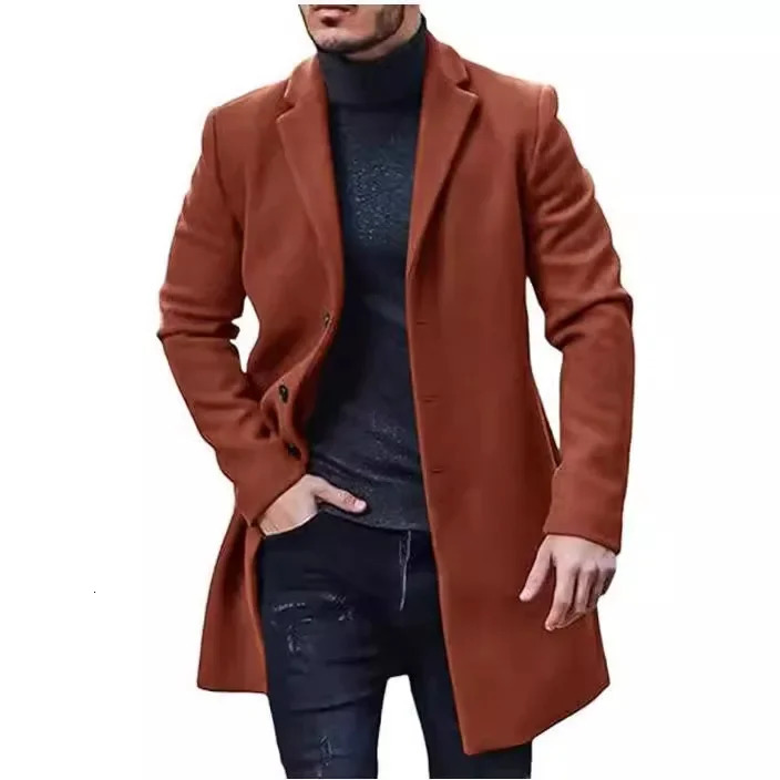 Autumn and Winter Casual Mens Clothing British Woolen Coat Korean Style Solid Color Mid-to-Long Windbreaker S-XXXL 241108