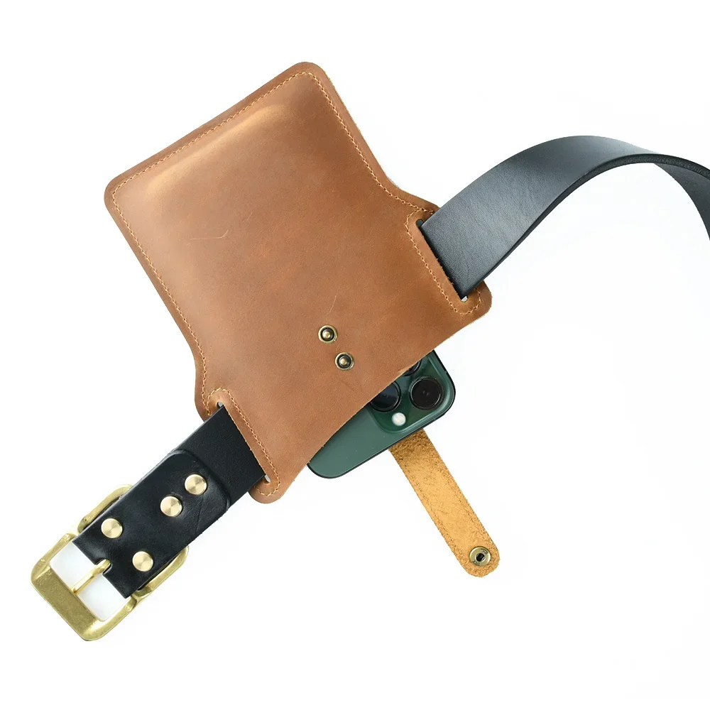 Leather Horse Moterm Crazy Men Waist Bags New Retro Wear Resistant Mobile Phone Bag Leisure Cowhide Male Belt Pouch Wholesale smile