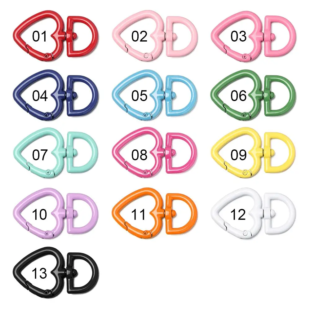 Heart Style Color Candy Buckles Zinc Alloy Plated Gate Ring Keychain Clips Carabiner DIY Purses Handbags Push Trigger Snap Hooks smile