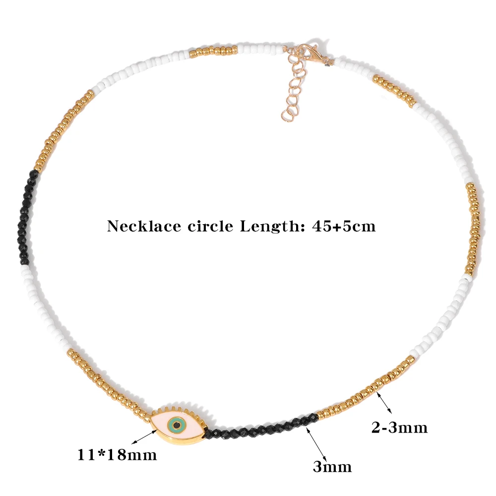 Stone Mini Natural Small Bead Necklace Evil Eye ddmysmile Freshwater Pearl Charm Necklace Reki Chain Necklace Choker Jewelry For Women Smile