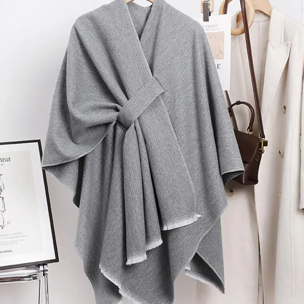 Cozy Scarf Neck Women Women's Fall Winter Shawl Thick Warm Retro Cardigan Windproof Cape Cold-proof Poncho for Shoulder 's smile 's  