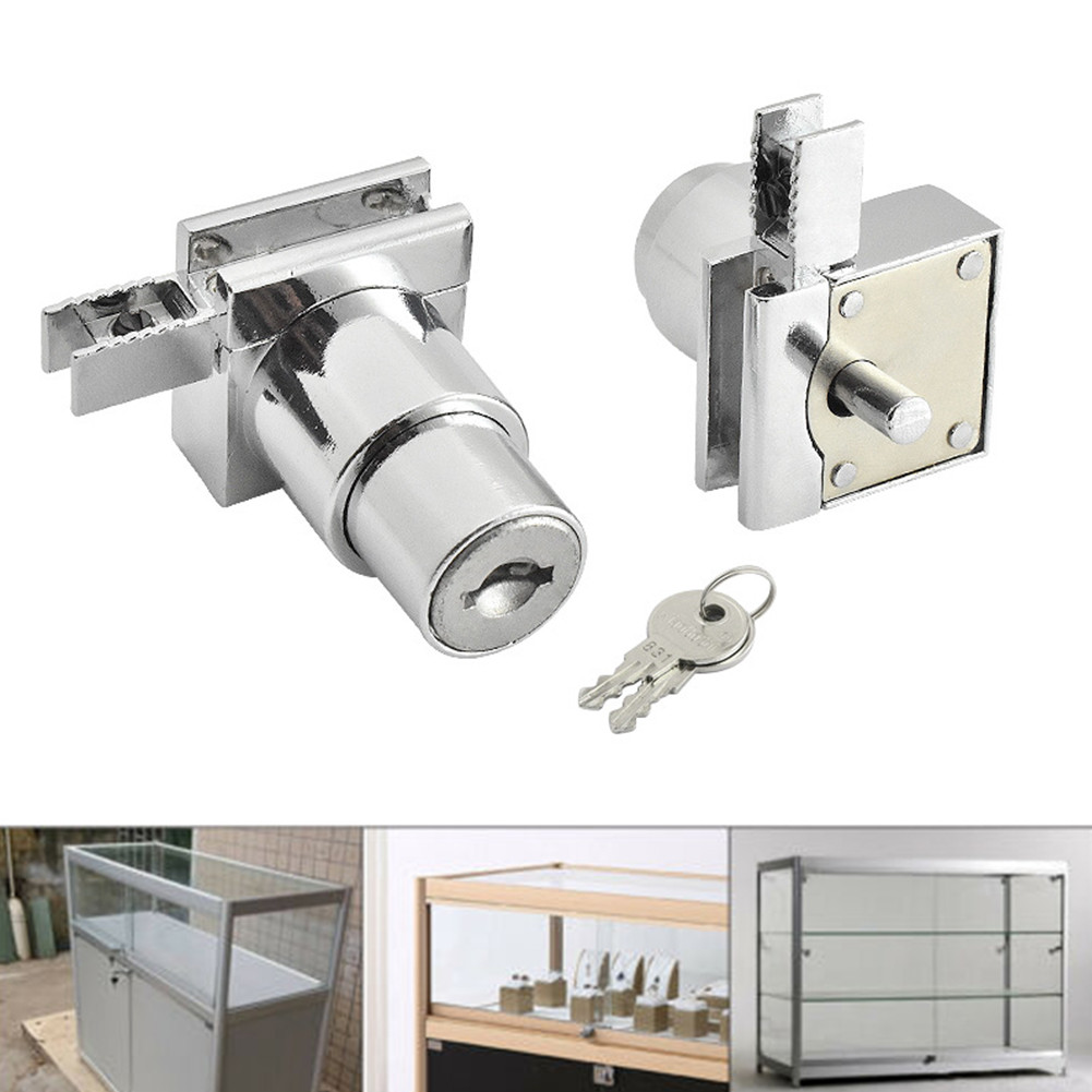New Slide Lock Showcase Display Cabinet Sliding Glass Door Lock With 2pcs Key For 5-8mm Glass Furniture Hardware Accessoires