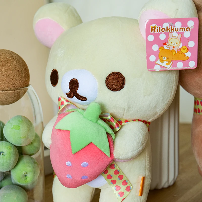 Rilakkuma Plush Lovely Animal Strawberry Teddy Bear Stuffed Doll Kuma Plushies Kawaii Room Deocr Toys Car Backrest Gift for Kids