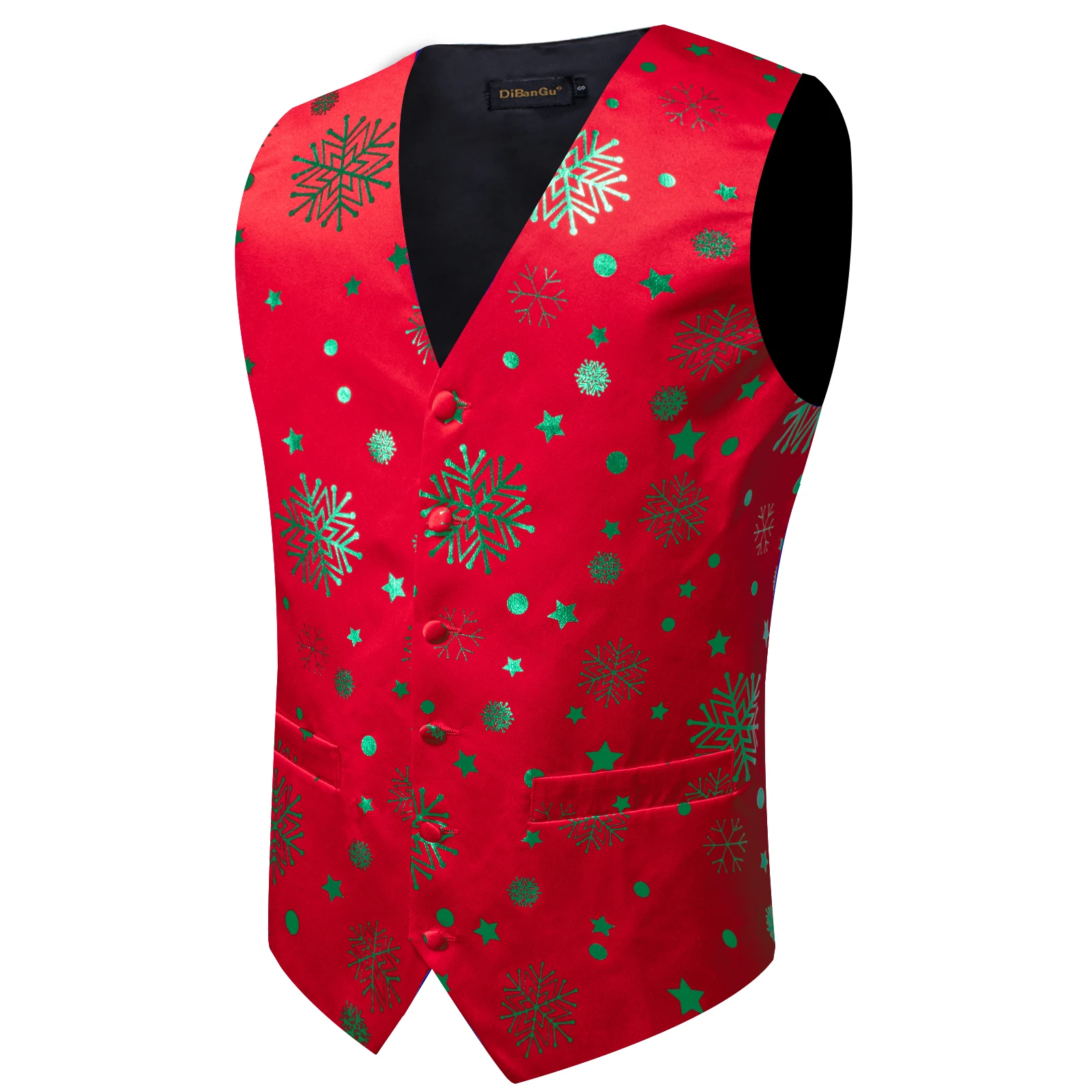 Red ddmysmile Green Snowflake New Ball Christmas Silk Men Waistcoat Tie Handkerchief Cufflinks Set Family Party Men Clothing Smile