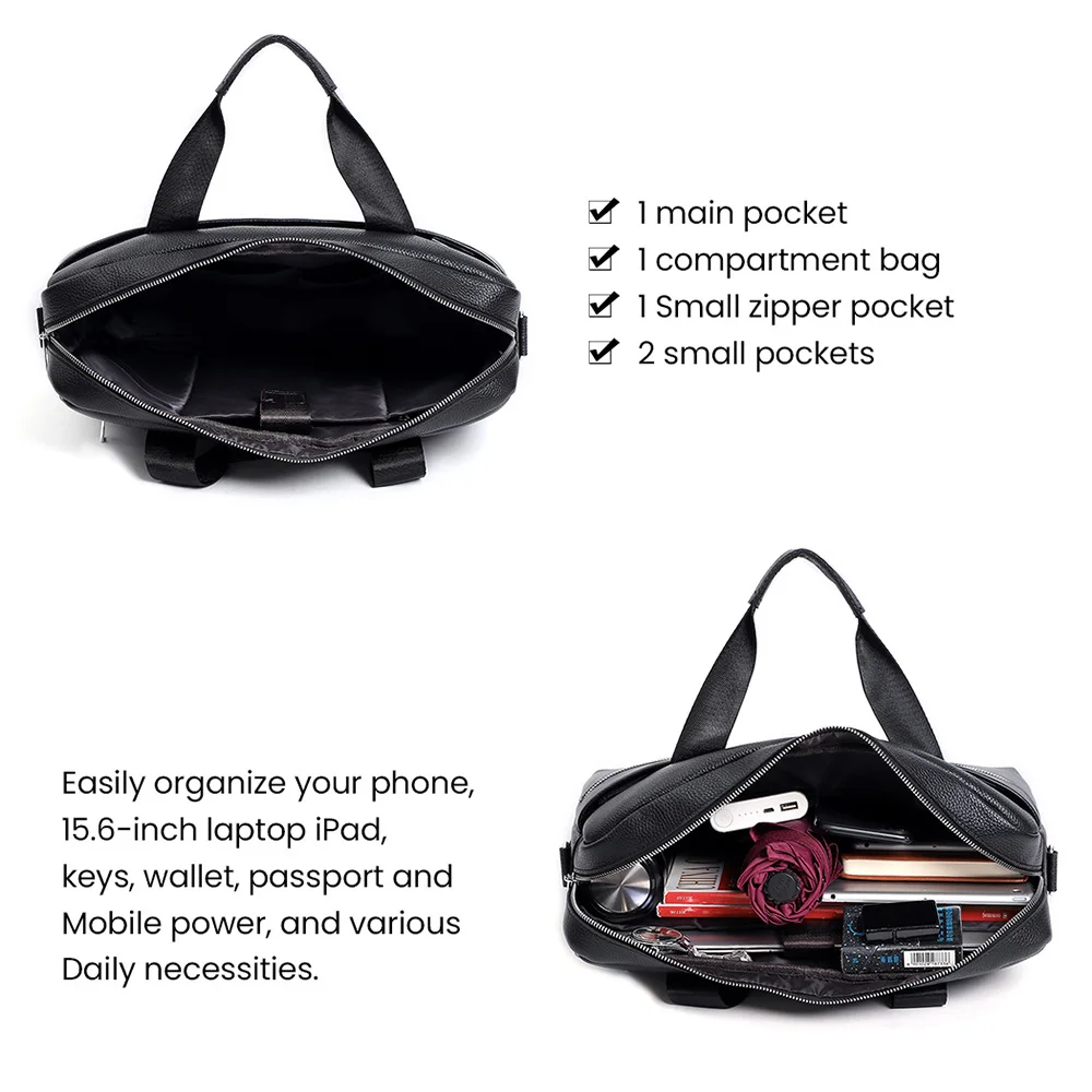 Briefcase Men's Genuine Leather Male 15.6" Laptop Casual Messenger Shoulder Bags Bag Documents High Quality smile 15.6"