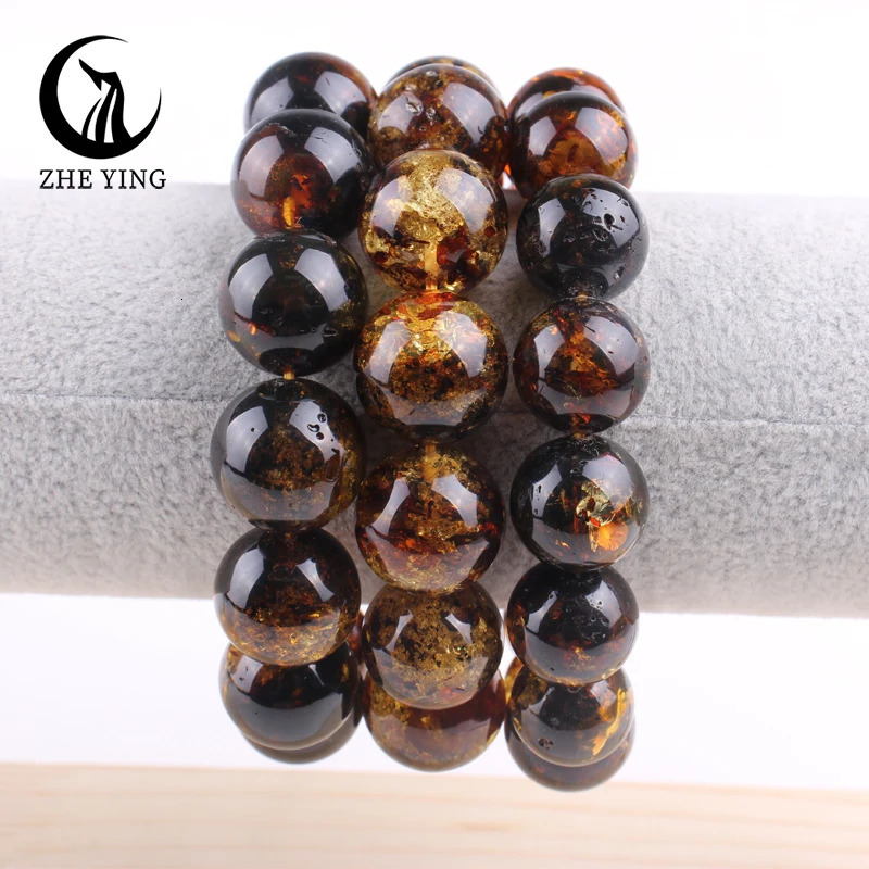 13-14mm large bead Piebald Amber natural bracelet round stone beads casual fashion womens and mens jewelry genuine Amber Anklet gift 241108
