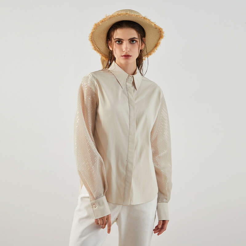 BC K1173w Spring And Autumn Silk Long Sleeved Combed Cotton Lapel Shirt High Quality Women's Wear Blouse