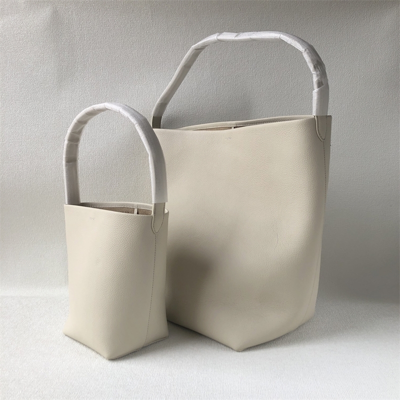 High-Quality Women's Cowhide Park Simple Large-Capacity Shoulder Handbag Bucket Tote Bag Genuine Leather Zipper Style