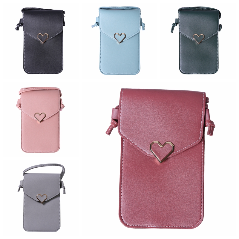 Women Shoulder Bag Heart Shaped Decoration Mobile Phone Pouch Large Capacity Practical Small Flap Purse Female Mini Wallets