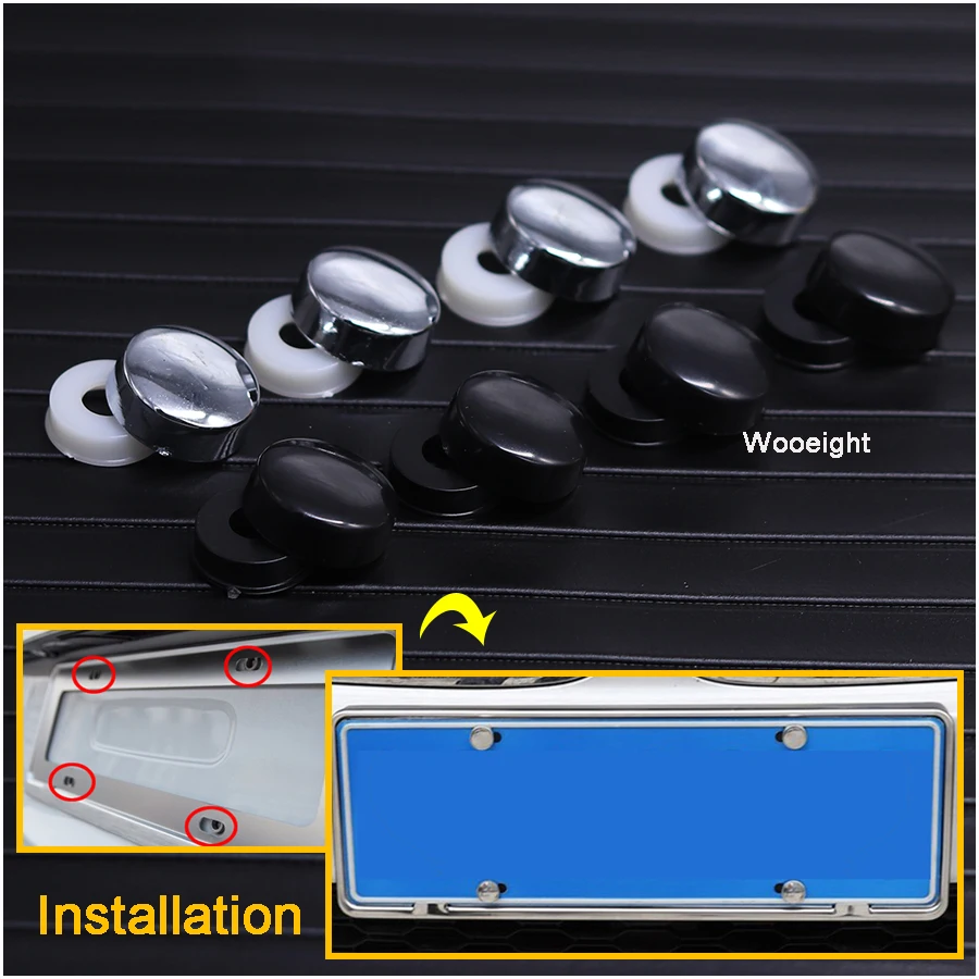 Wooeight 2025 4Pcs Sier /Black ABS Chrome License Plate Frame Screw Nut Caps+Bolt new Cover Set For Car Truck Motorcycle