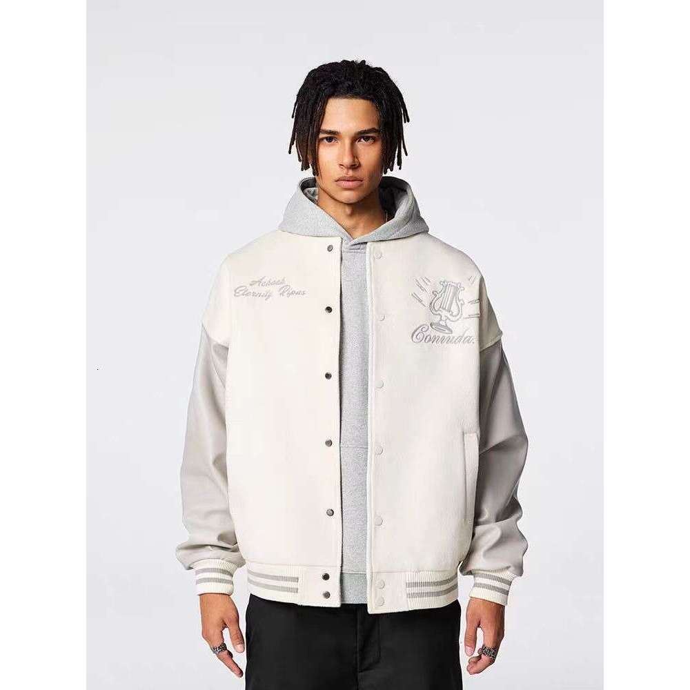 Vintage Varsity Men Oversized Collage Jackets Embroidered Spliced PU Leather Sleeves Men's Baseball Coat