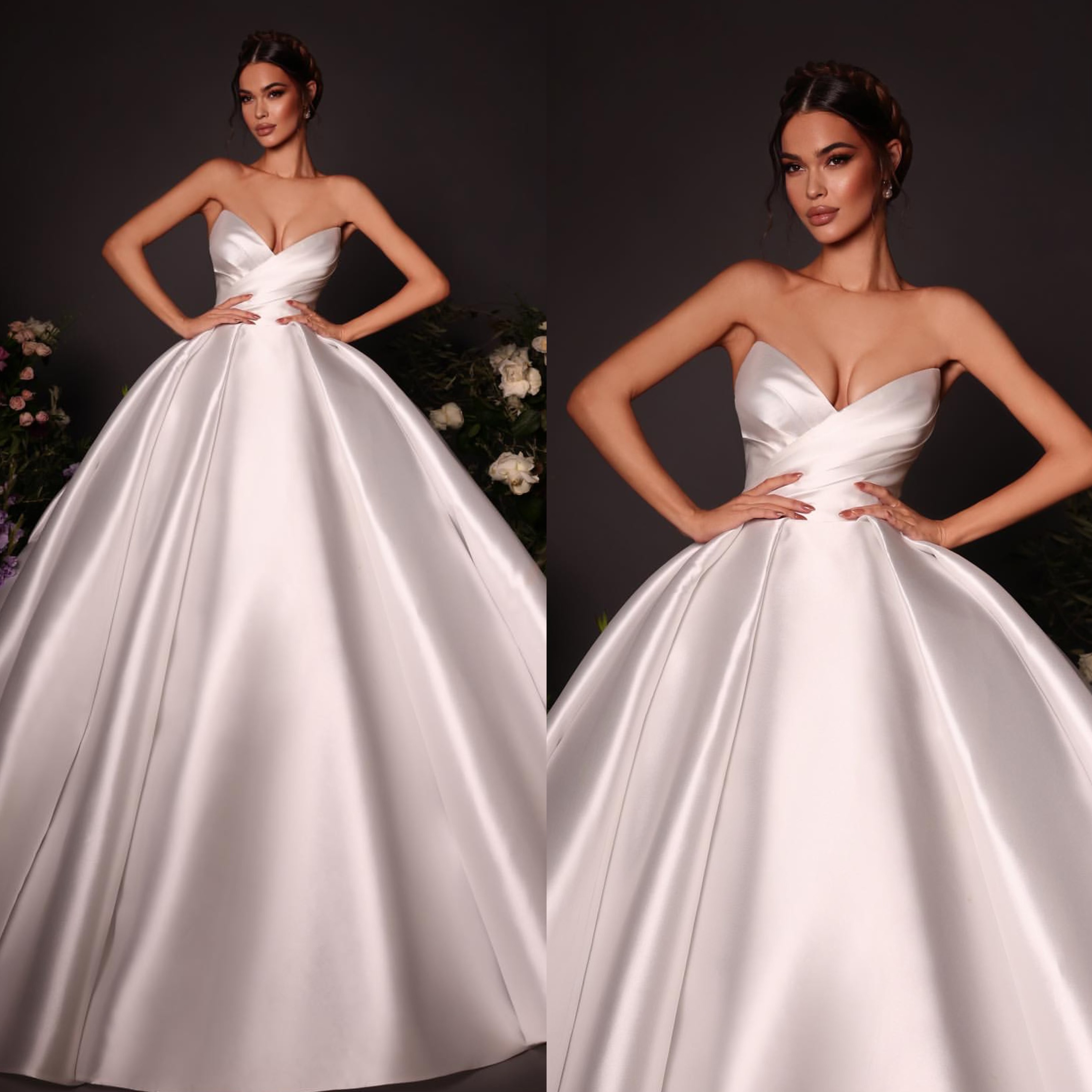 Garden Ball Gown Wedding Dress for Bride Sweetheart Satin Wedding Dresses Bridal Gowns Vestido De Noiva Pleats Ruffle Backless Robe Mariage