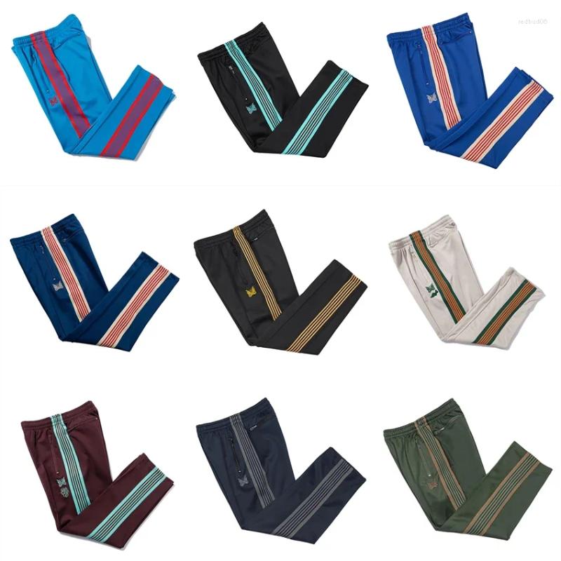 Men's Pants 23SS Stripes Needles Men Women Butterfly Track High Street Awge Straight Trousers Hip-hop Pant