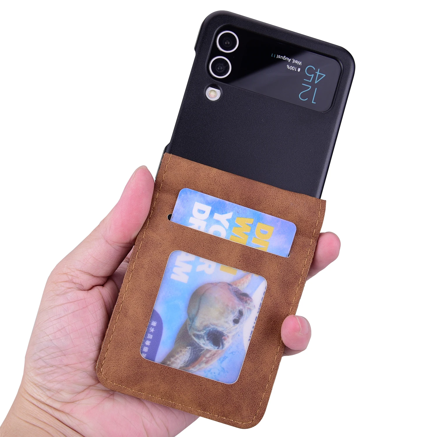 Leather Holder Wallet Card Phone Case for Samsung Galaxy Z Flip 5 4 3 5G Flip4 5G Flip3 Matte Feeling 3D Eming Cover Fundas smile